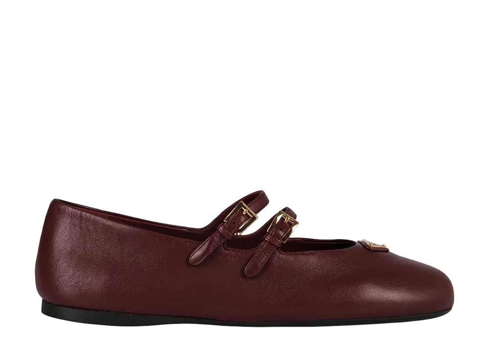 PRADA Women's Chocolate Nappa Leather Ballerinas "Burgundy"