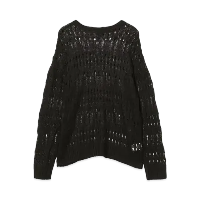 BEAMS 3 Gauge Crochet Crew Neck Knit "Black"