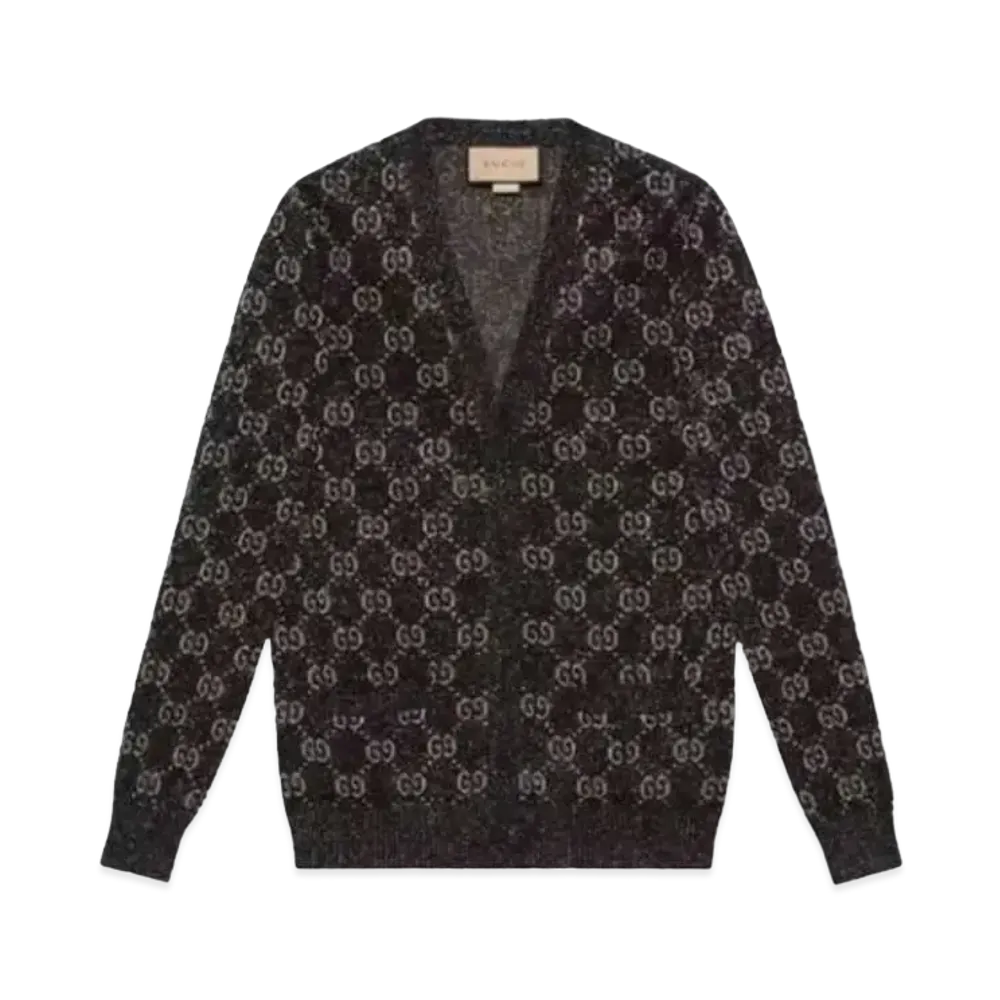 GUCCI Women's Lame GG Jacquard Cardigan "Black"