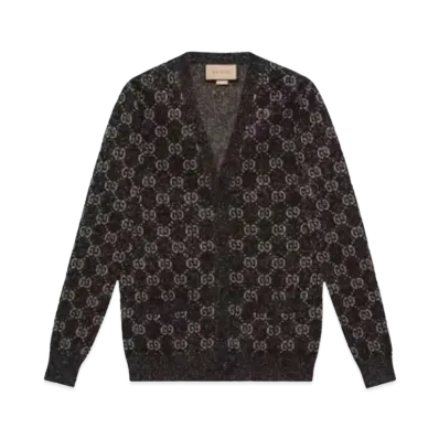 GUCCI Women's Lame GG Jacquard Cardigan "Black"