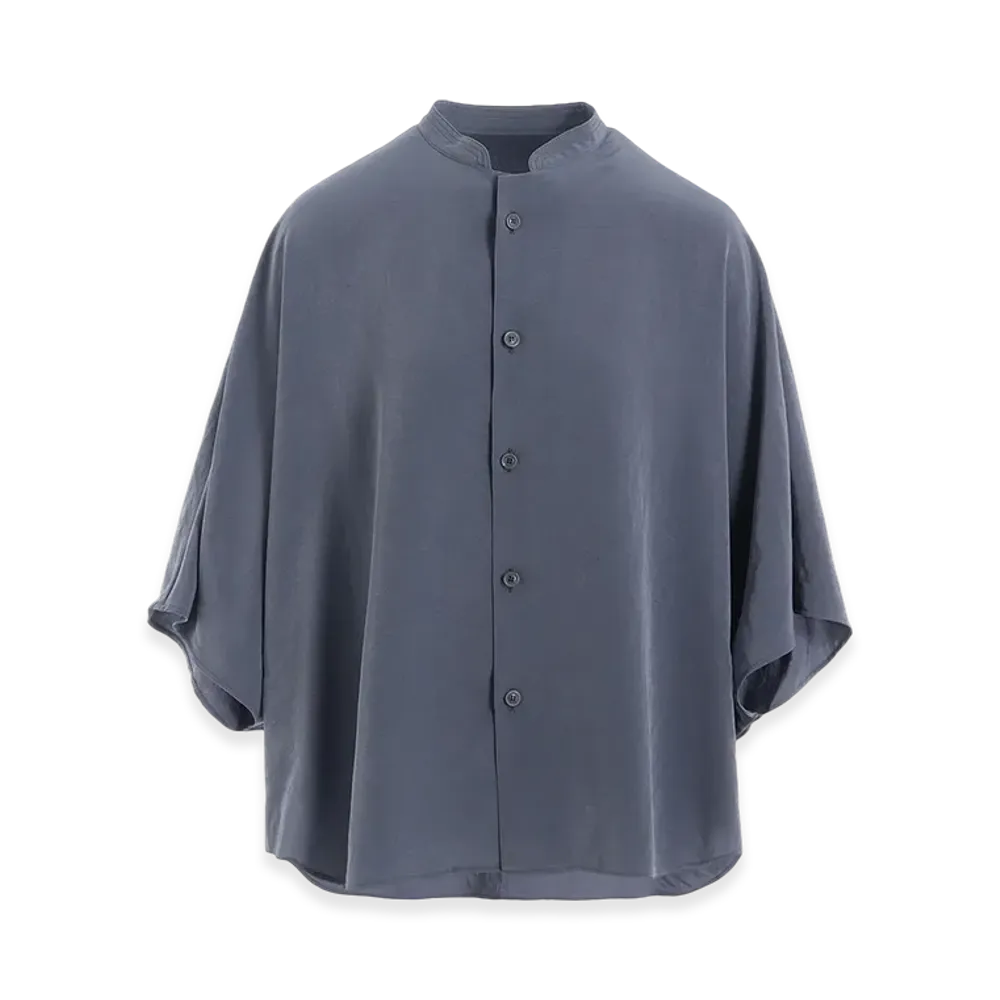 Y's Crepe De Chine Stand Cape Blouse "Blue Grey"
