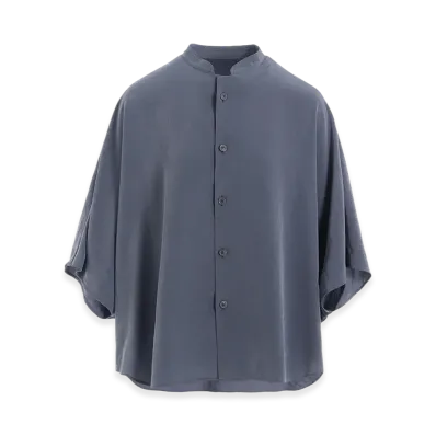 Y's Crepe De Chine Stand Cape Blouse "Blue Grey"