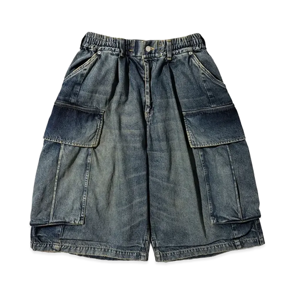 CLESSTE Vintage Dyed Selvedge Denim City Mega Pocket Balloon Cargo Half Pants "Vintage Indigo"