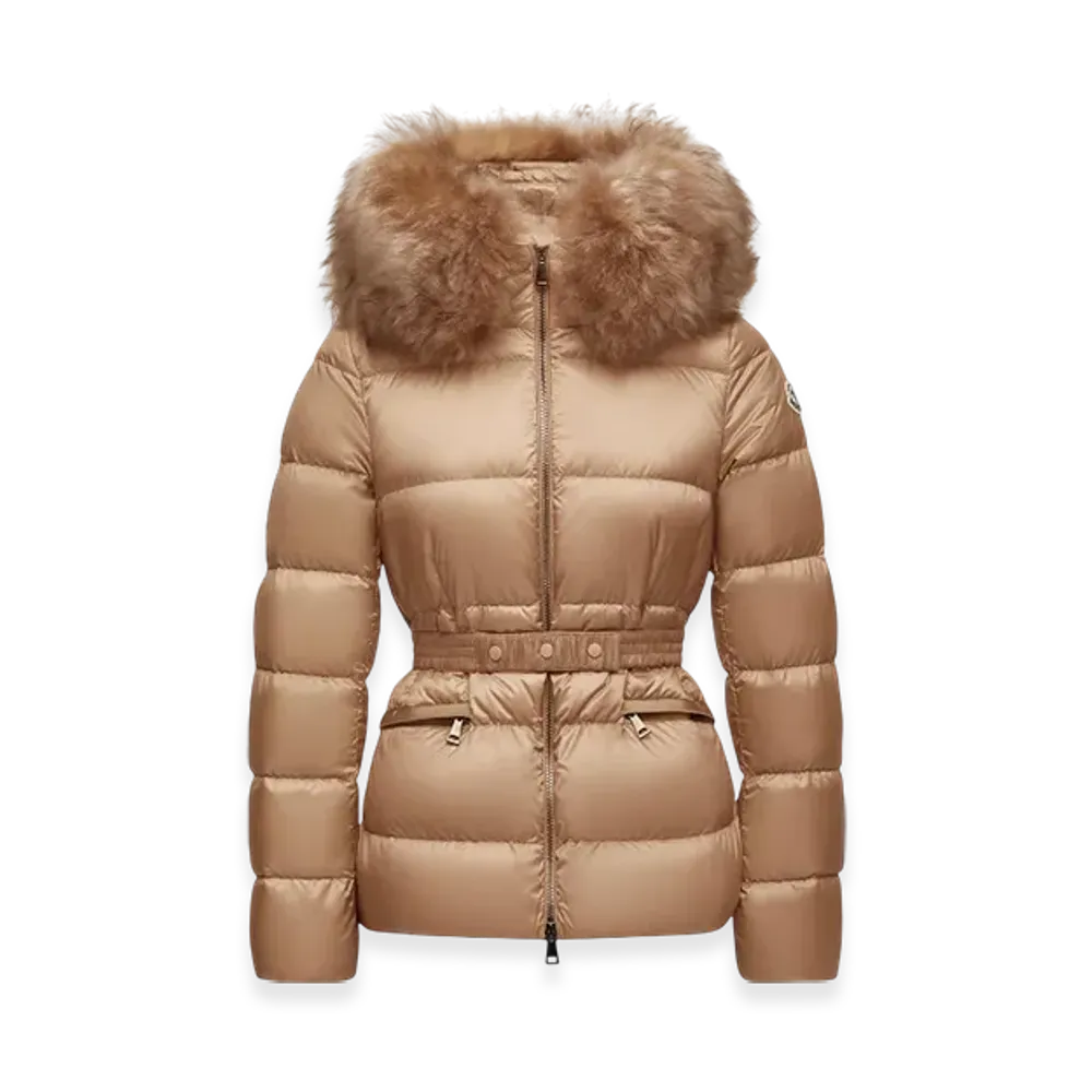 MONCLER Boed Hooded Shearling-Trimmed Short Down Jacket "Beige"