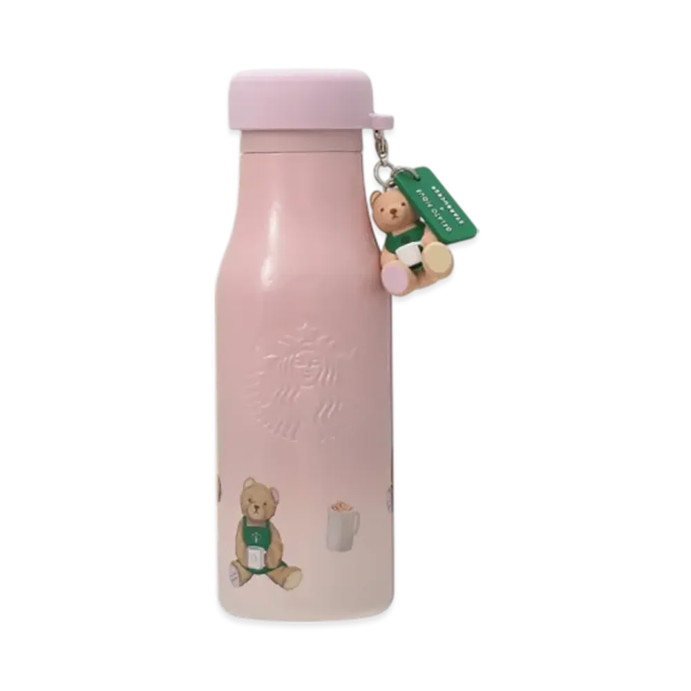 STARBUCKS x GELATO PIQUE Stainless Steel Bottle with Lid Cover Bear Charm 473ml "Soft Pink"