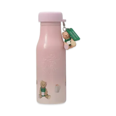 STARBUCKS x GELATO PIQUE Stainless Steel Bottle with Lid Cover Bear Charm 473ml "Soft Pink"