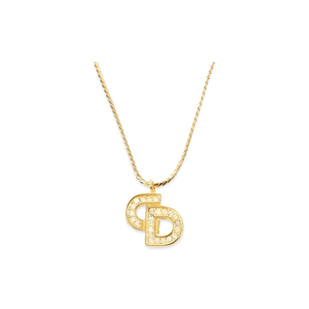 Dior CD Logo Rhinestone Necklace "Gold"