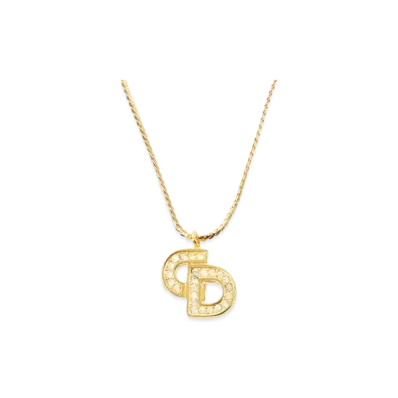 Dior CD Logo Rhinestone Necklace "Gold"