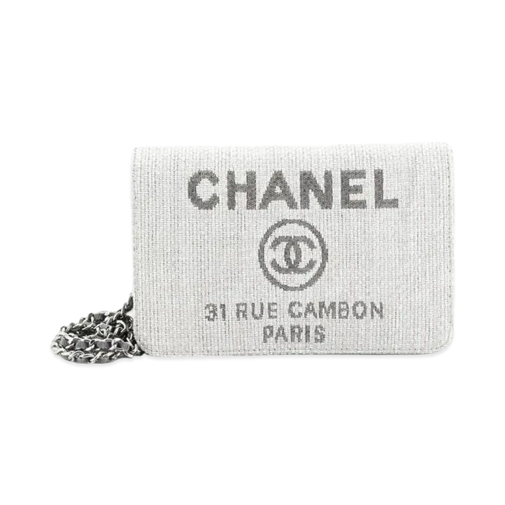 CHANEL Deauville Canvas Chain Wallet "White"