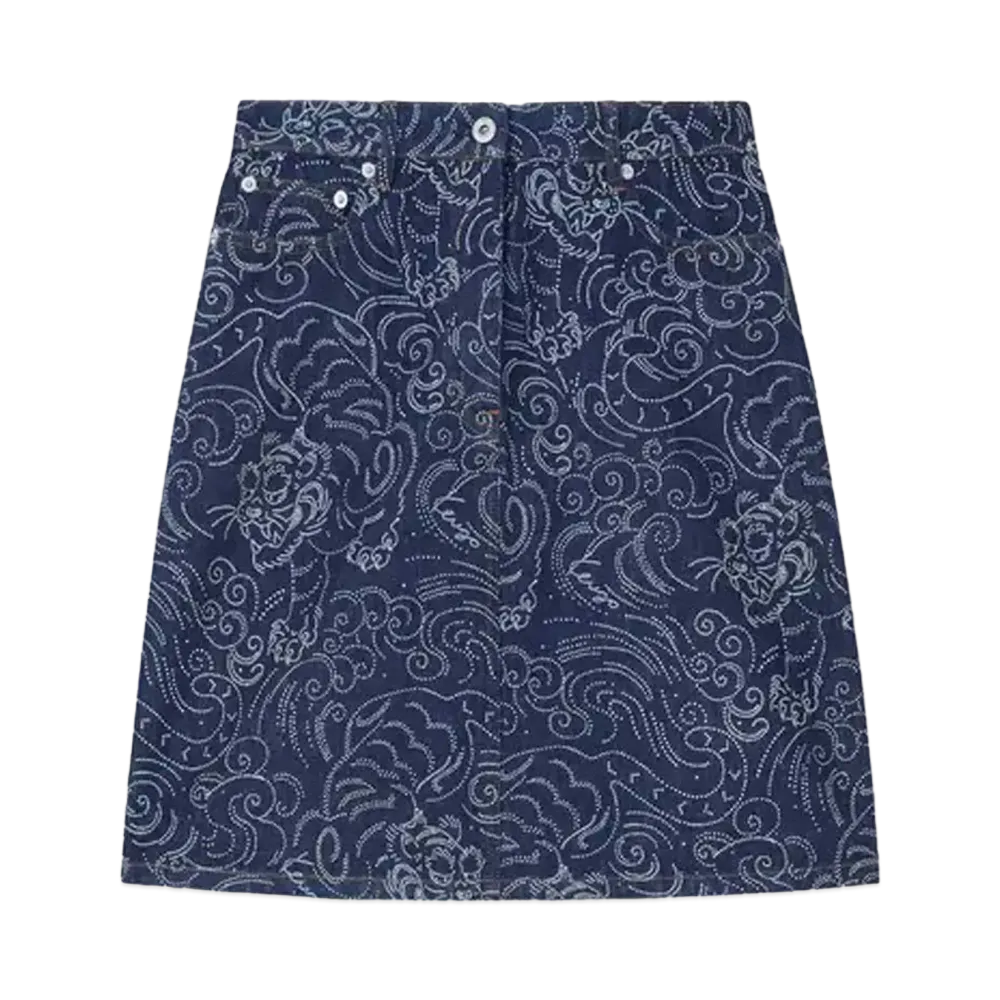 KENZO 'Star Tiger' Short Skirt in Japanese Denim "Rinse Blue Denim"