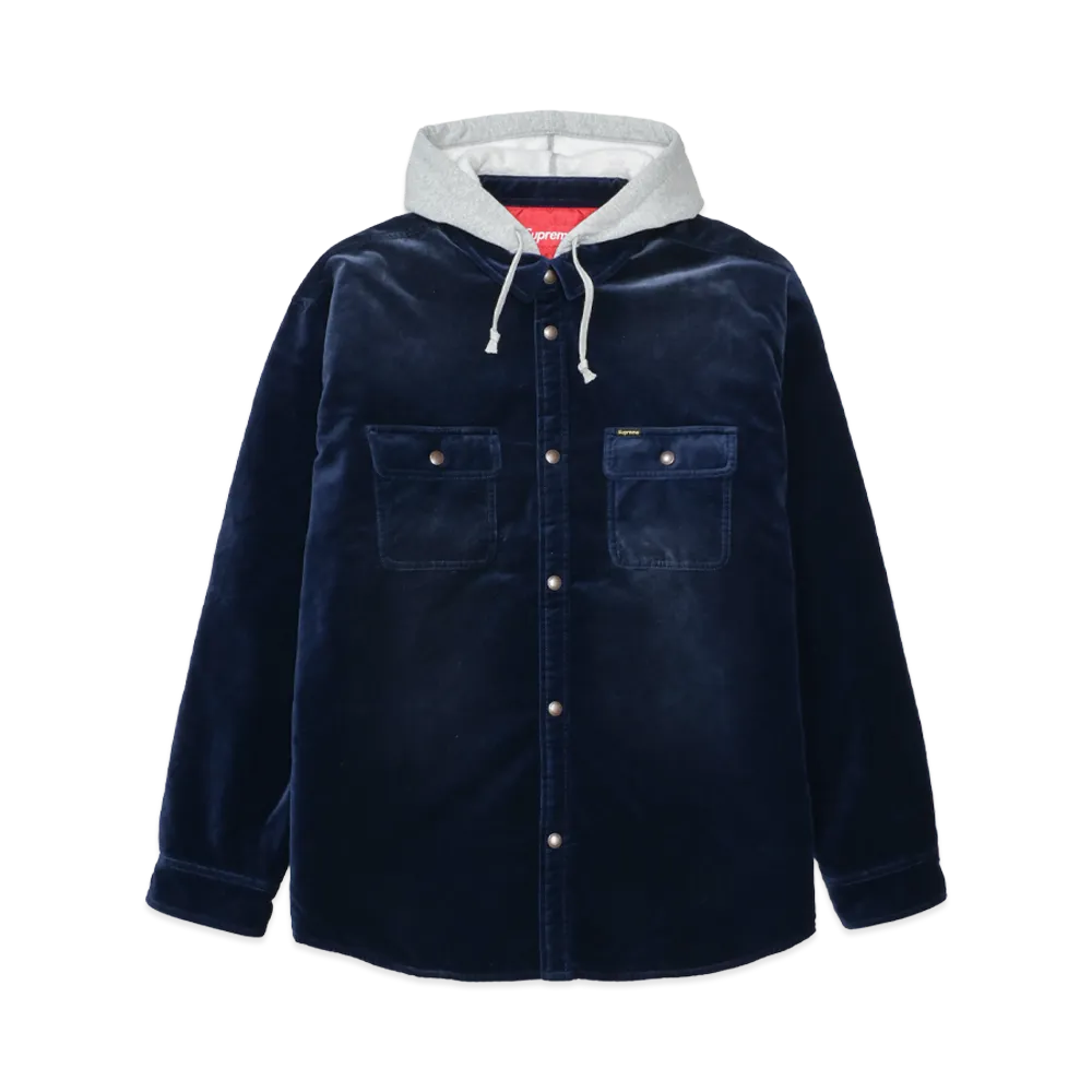 Supreme Quilted Lined Hooded Velvet Snap Shirt "Navy"