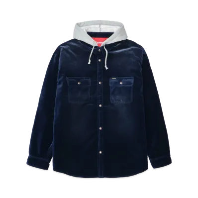 Supreme Quilted Lined Hooded Velvet Snap Shirt "Navy"