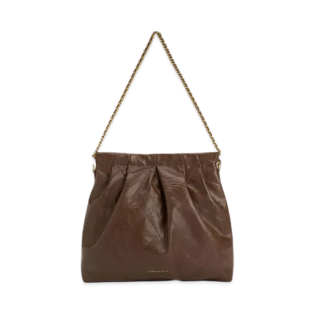 CHARLES & KEITH Duo Braided Chain-Handle Hobo Bag "DarkBrown"