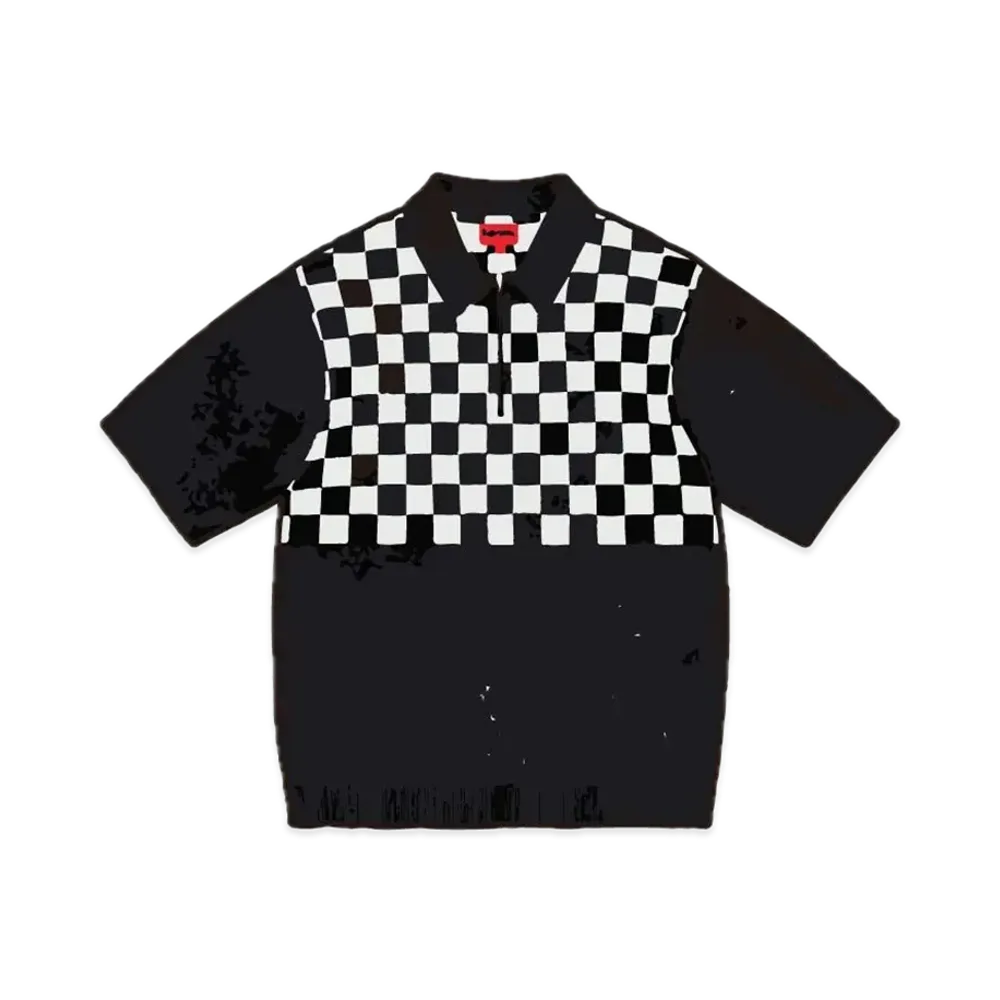 Supreme Checkerboard Zip Polo "Black"