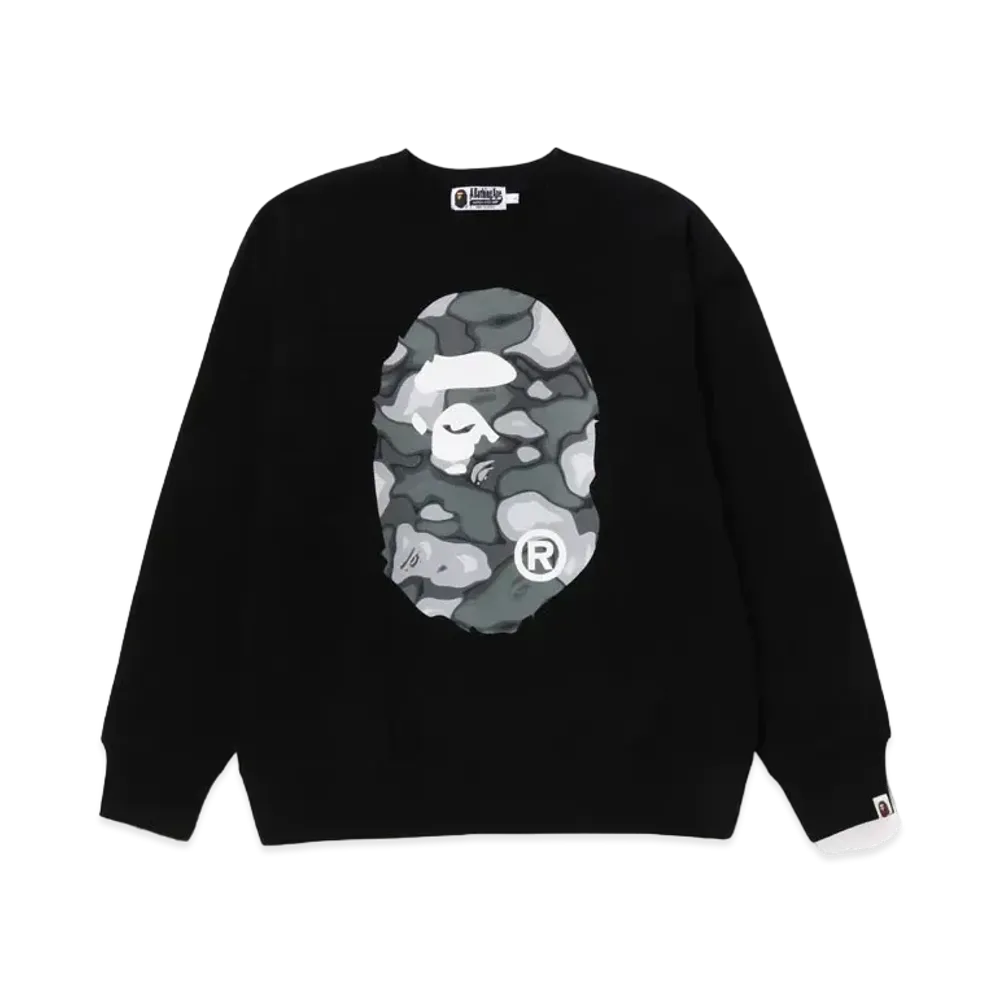 A BATHING APE Liquid Camo Ape Head Relaxed Fit Crewneck Sweat "Black"