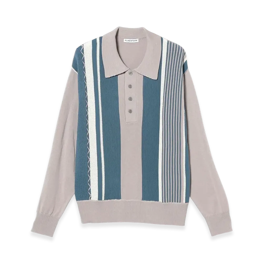 F-LAGSTUF-F L/S Stripe Knit Polo Shirts "Grey"