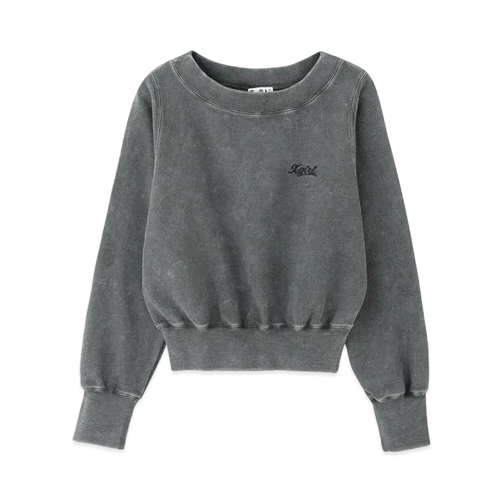 X-Girl Wide Neck X-Girl Sweat Top "Charcoal"
