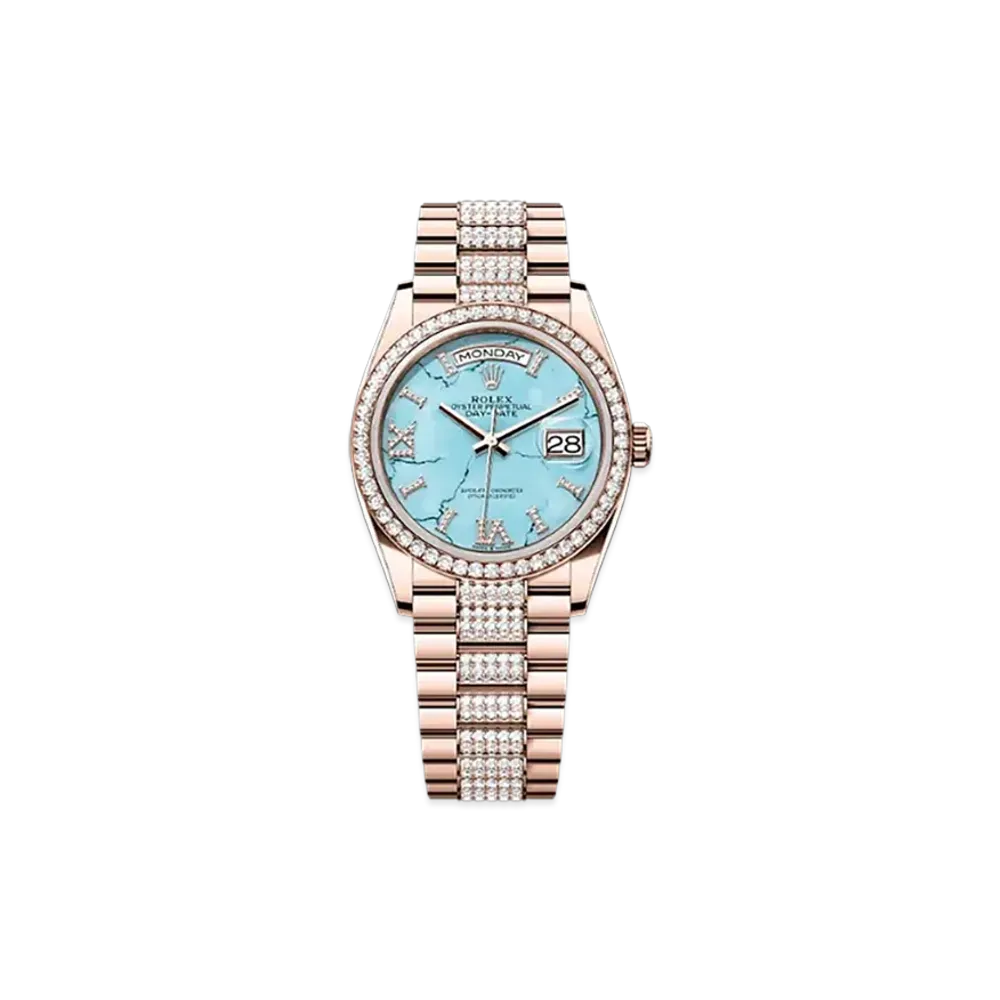 ROLEX Day-Date 36mm Everose Gold Diamond 128345RBR "Turquoise"