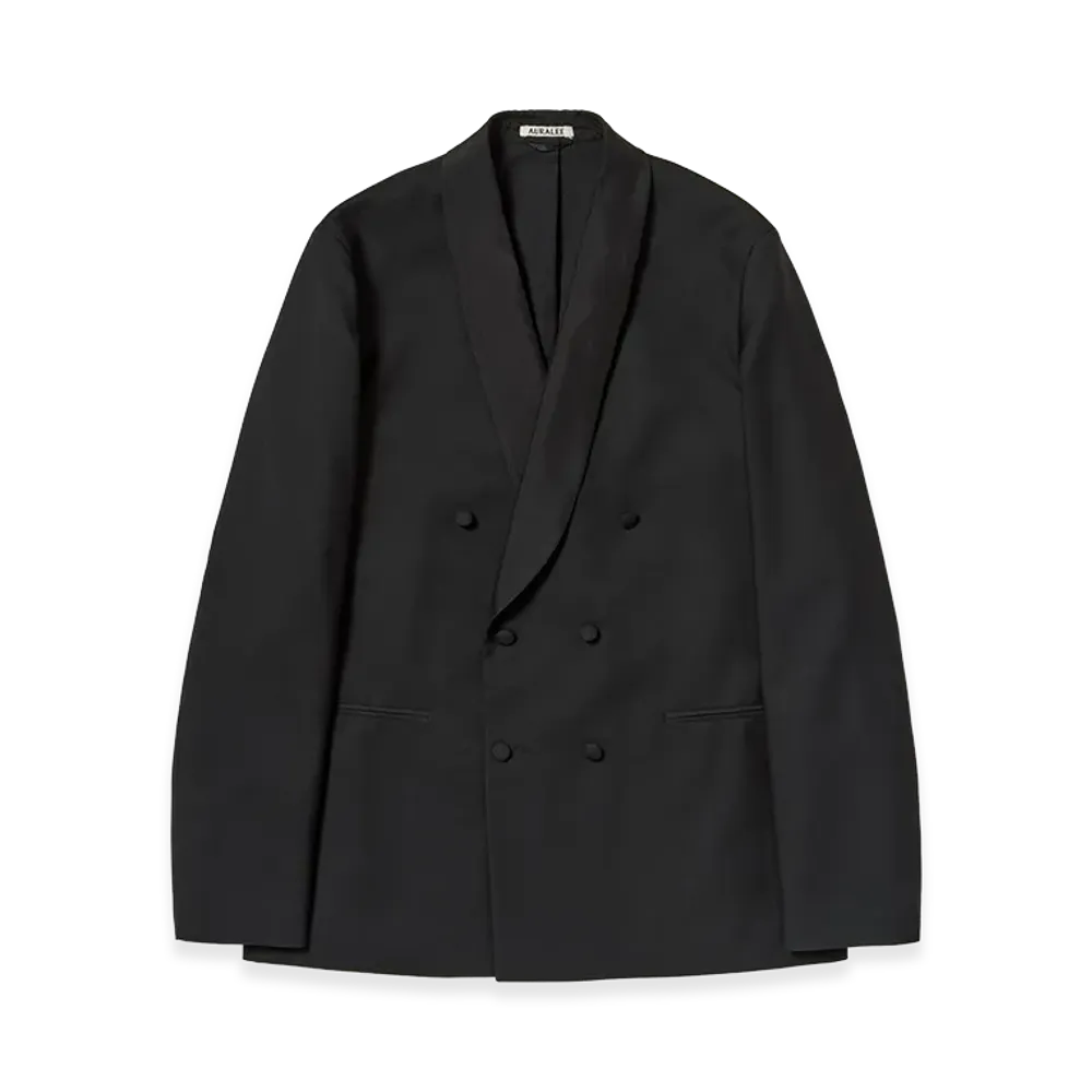 AURALEE High-Density Wool Worsted Shawl Collar Jacket "Black"