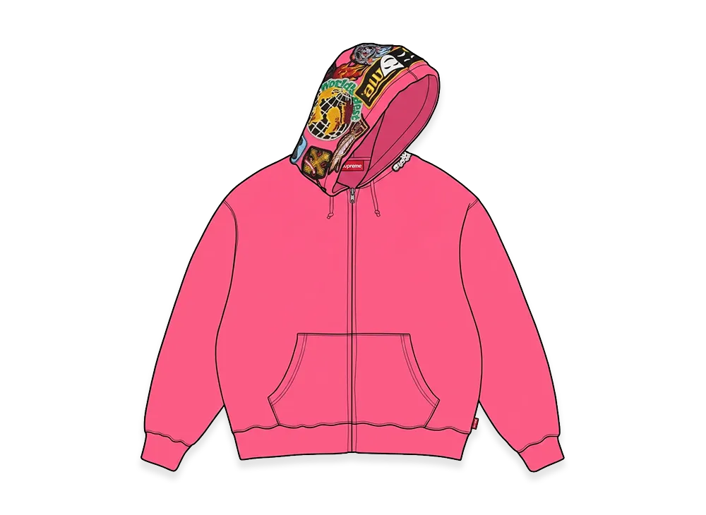 Supreme Patches Zip Up Hooded Sweatshirt "Magenta"