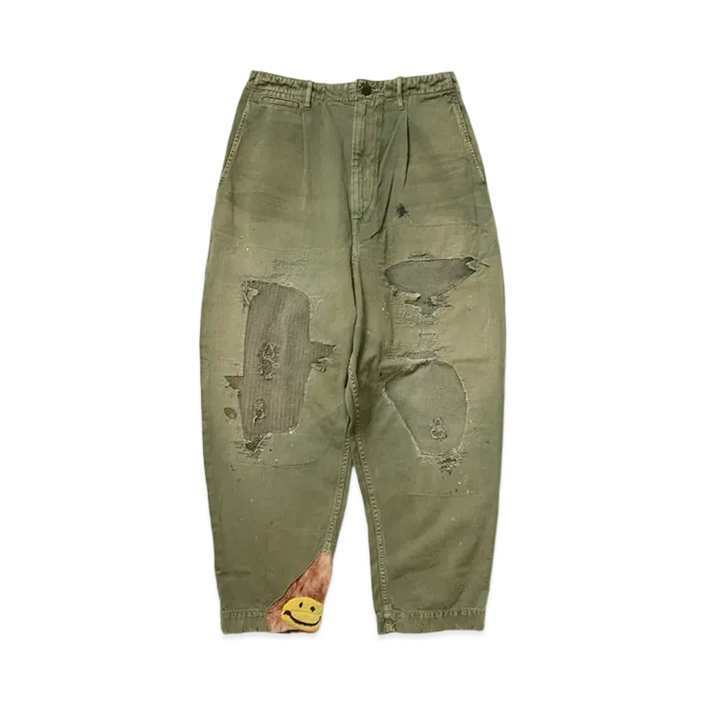 KAPITAL KARAGI LAMBER JACK DAMAGED HYUEST WEST NEAM PANTS "Khaki"