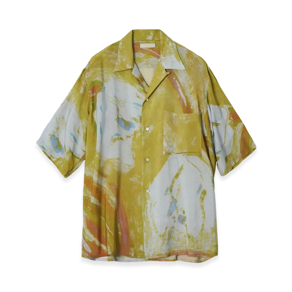 YOKE Flower Pritned Tencell Twill Open Collar Shirt "Yellow"