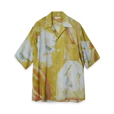 YOKE Flower Pritned Tencell Twill Open Collar Shirt "Yellow"