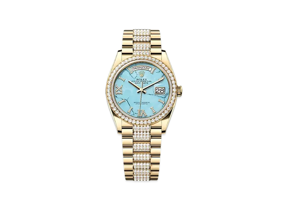 ROLEX Day-Date 36mm Yellow Gold Diamond 128348RBR "Turquoise"