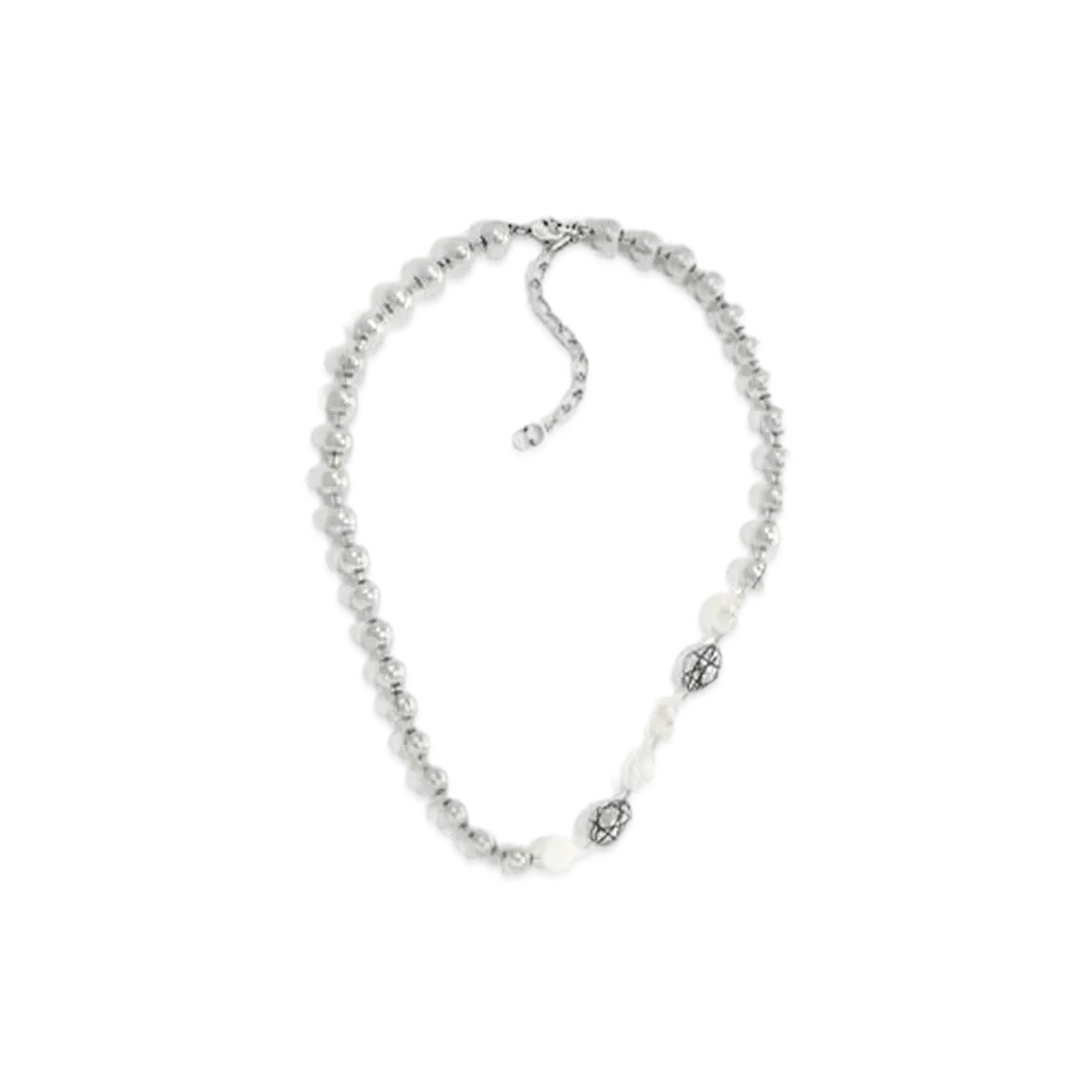 Dior Cannage Necklace Brass with Freshwater Pearls "Antique Silver/White"