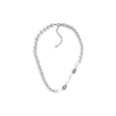 Dior Cannage Necklace Brass with Freshwater Pearls "Antique Silver/White"