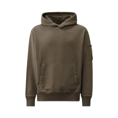 C.P. Company Cotton Diagonal Fleece Resist Dyed Hooded Lens Sweatshirt "Smoked Pearl Grey"