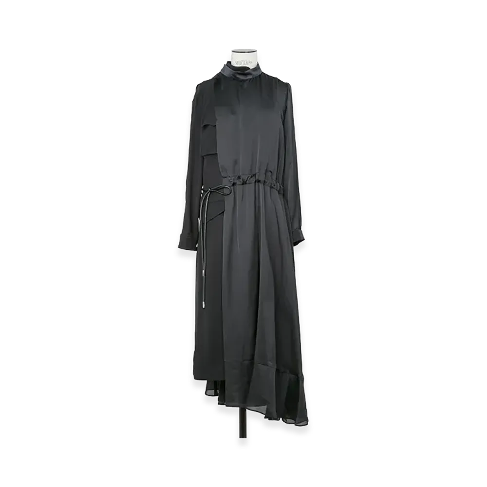 sacai Women's Crepe Back Satin x Satin Dress "Black"