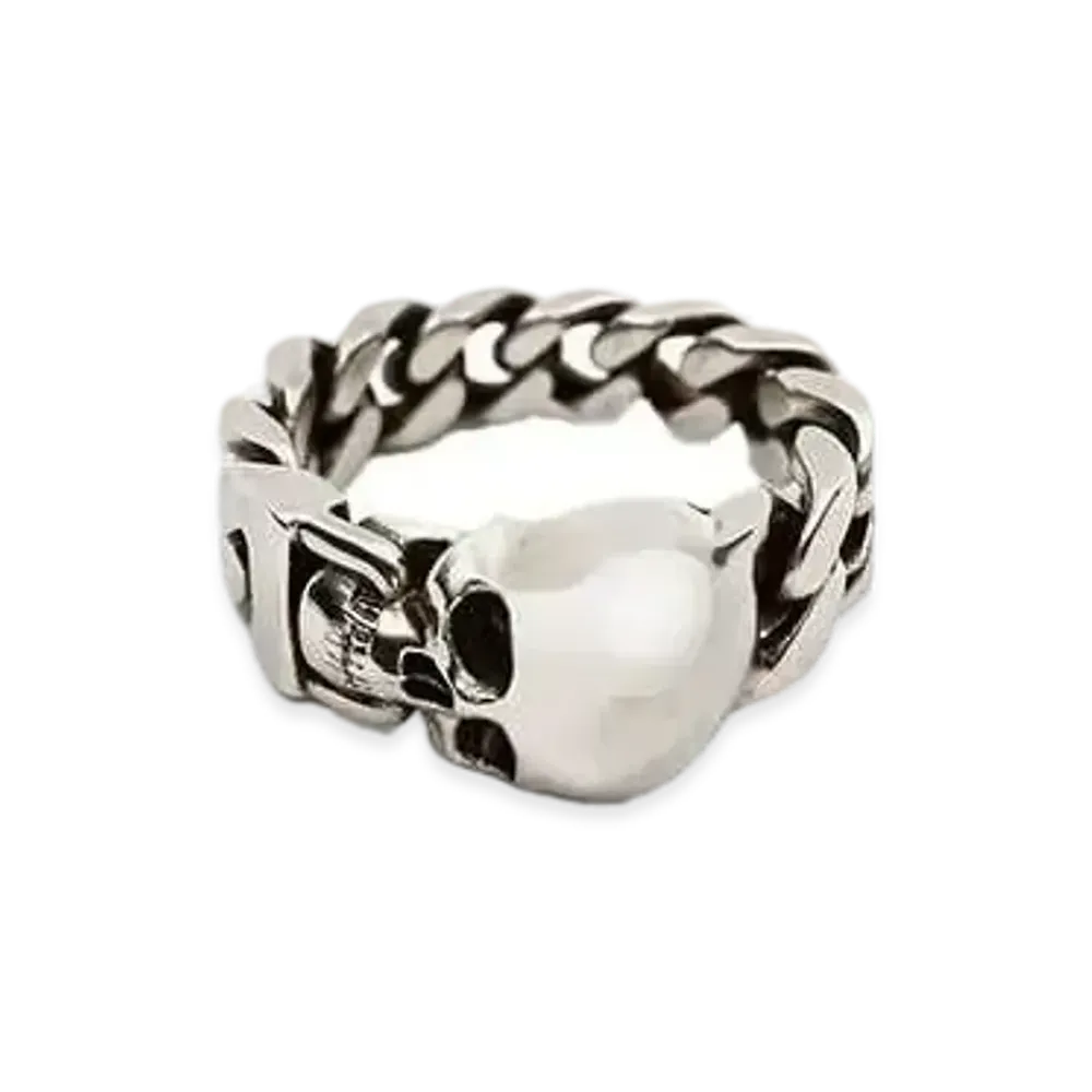 Alexander McQUEEN Skull Chain Ring "Antique Silver"
