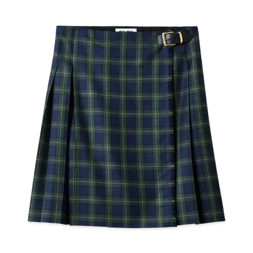 MIUMIU Pleated Tartan Skirt "Khaki"