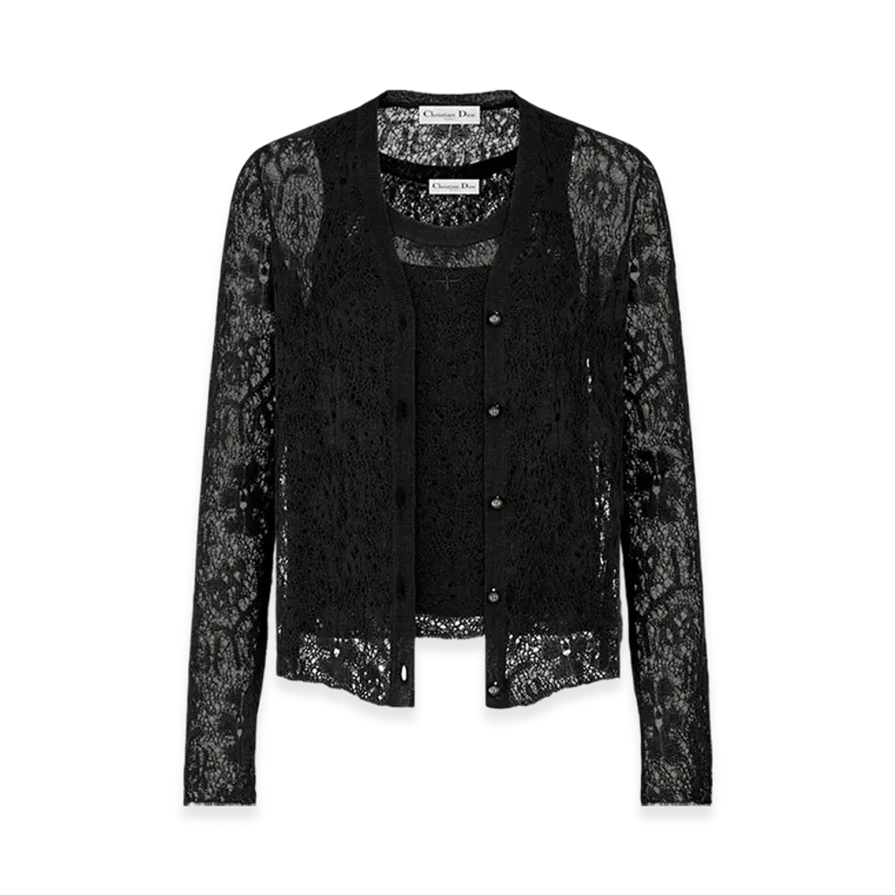 Dior Women's Twin-Set Linen Silk Cotton Lace "Black"