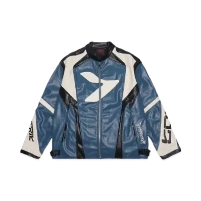 T.C.R MAVERIK MESH LEATHER MOTO JACKET "NAVY"
