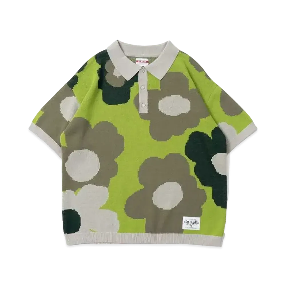 BADWAY flower JQ knit polo "Green"