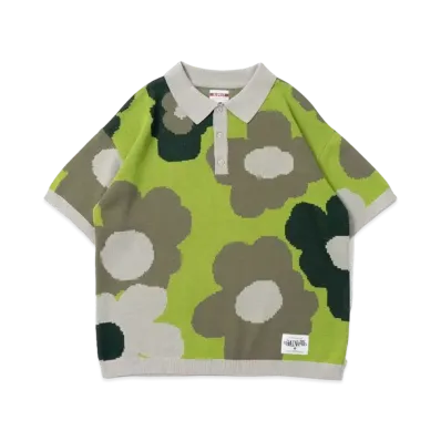 BADWAY flower JQ knit polo "Green"