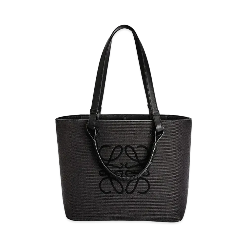 LOEWE Small Anagram Tote Bag In Jacquard And Calfskin "Anthracite / Black"