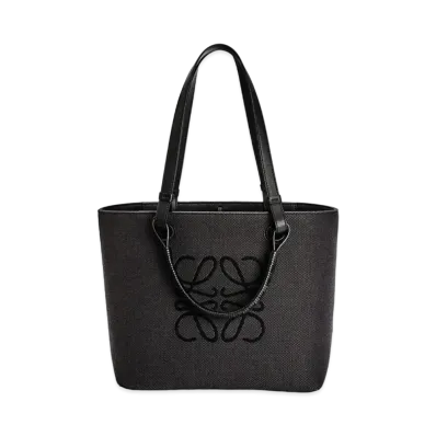LOEWE Small Anagram Tote Bag In Jacquard And Calfskin "Anthracite / Black"