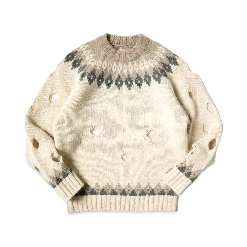 KAPITAL 3G WOOL NORDIC柄 CUT OUT RAGLAN CREW SWEATER "Quinity"