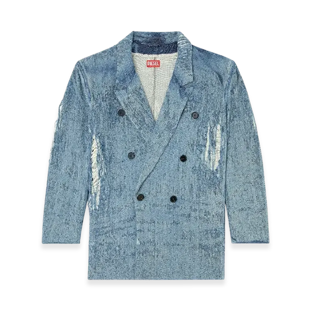 Diesel D-Pekka-Fsg2 Blazer In Ultra-Destroyed Jacquard Denim "Light Blue"