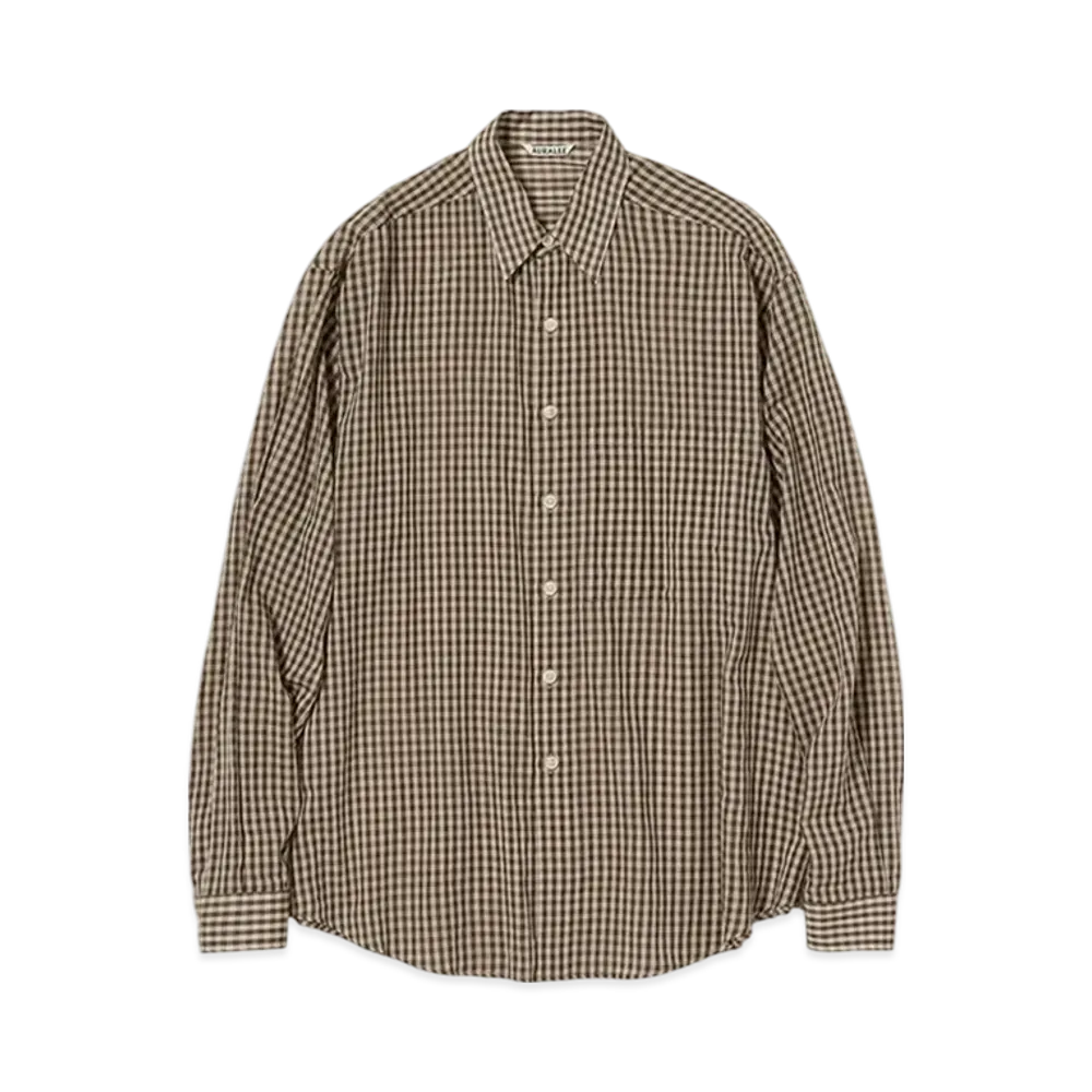 AURALEE Airy Light Cotton Check Big Shirt "Brown Gingham Check"