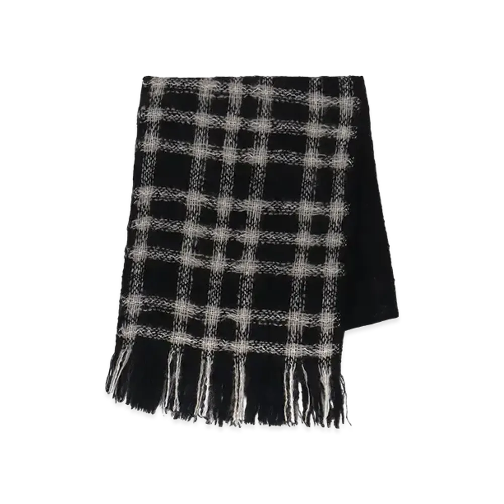 Yohji Yamamoto Plaid Pattern Cross Stole "Black/Ivory"