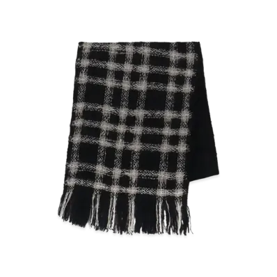 Yohji Yamamoto Plaid Pattern Cross Stole "Black/Ivory"