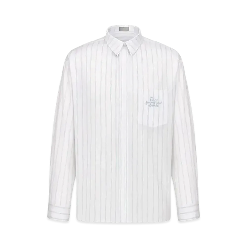 Dior Men's Dior and Hylton Nel Oversized Shirt Cotton Poplin with Blue Stripes "White/Blue"