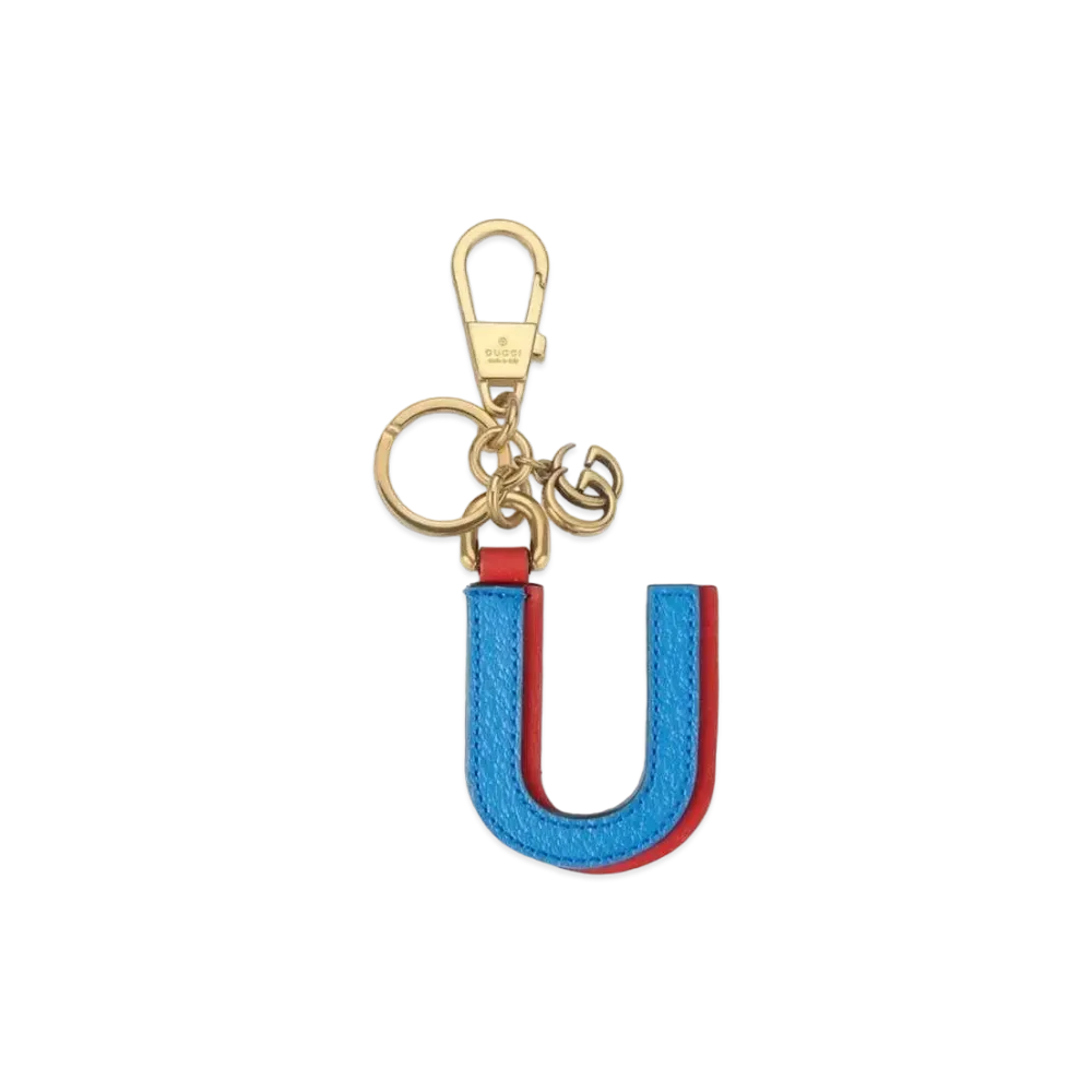 GUCCI Letter U Keychain Leather "Blue/Red"