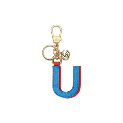 GUCCI Letter U Keychain Leather "Blue/Red"