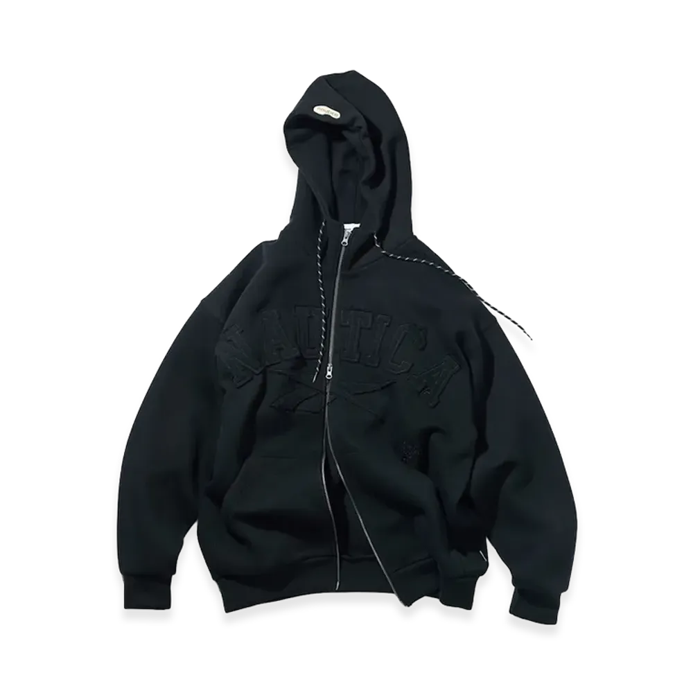 Reebok x NAUTICA Arch Logo Cardboard Knit Zip-Up Sweatshirt Hoodie "Black"