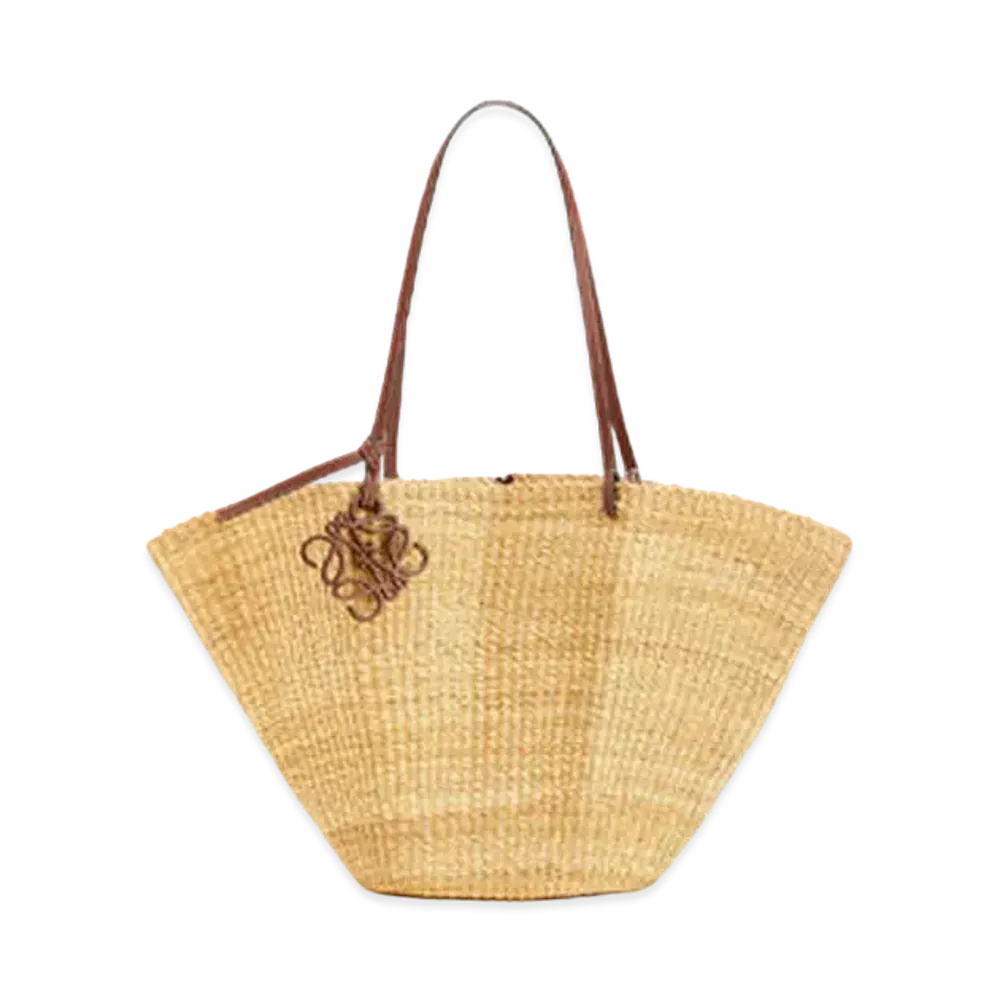 LOEWE Shell Basket Bag In Elephant Grass And Calfskin "Natural/Pecan"